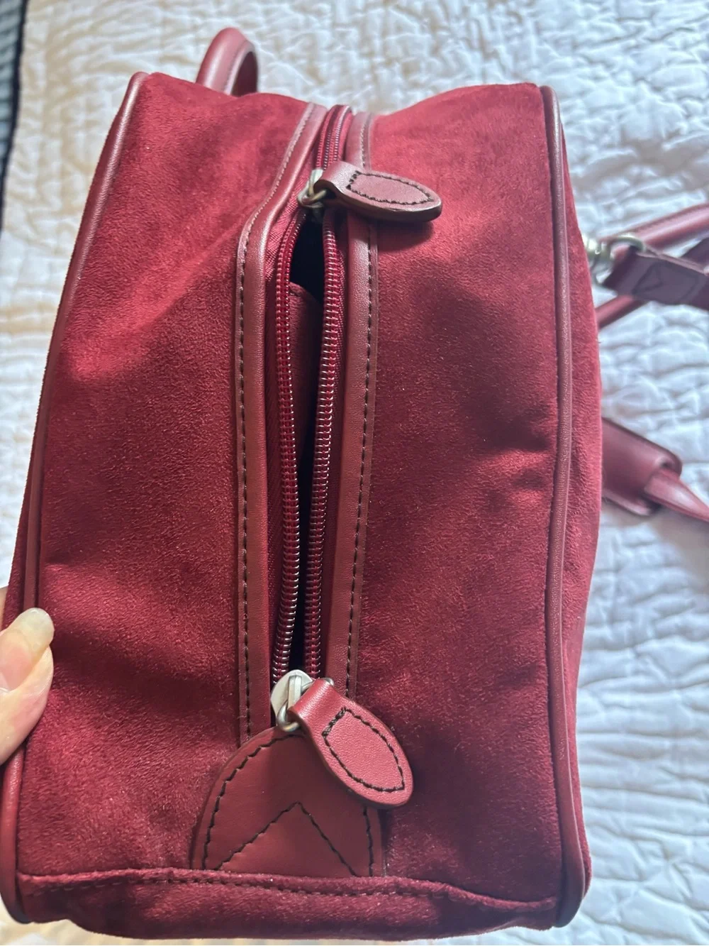 Gorgeous like new deep red suede overnight bag tote weekender carryon plane bag